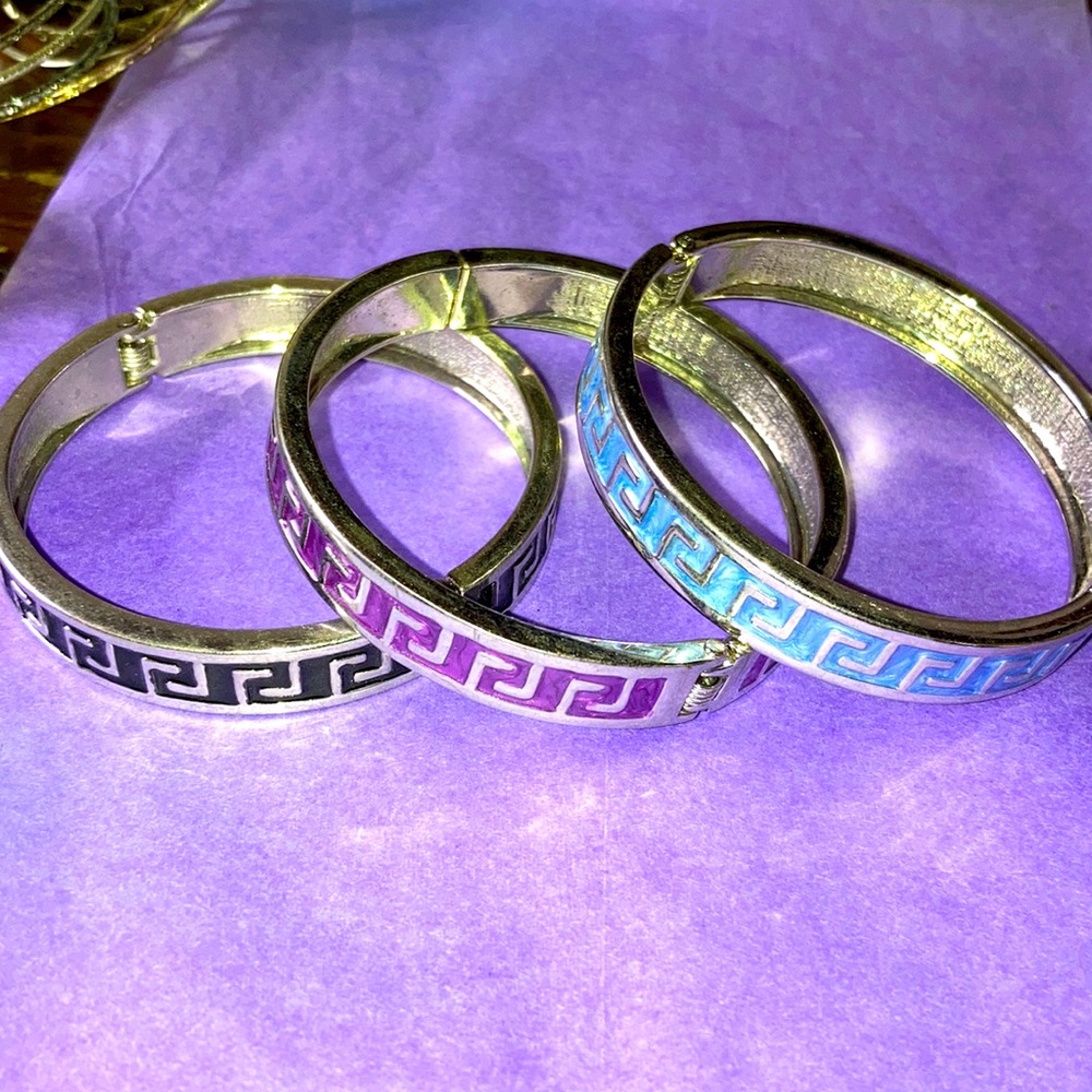3 Greek key clamper bracelets